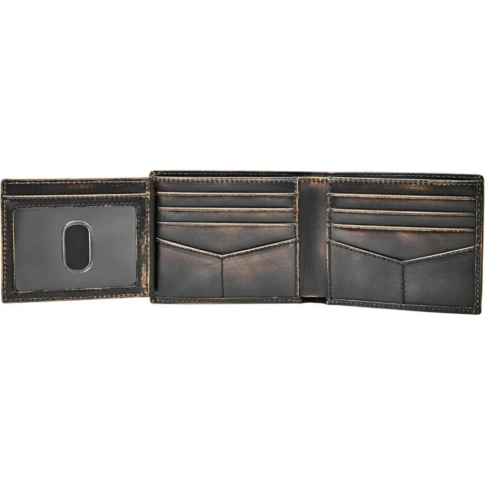 🆕Men Brown Wade Leather Bifold with Flip ID Wallet (Model: ML3882001)